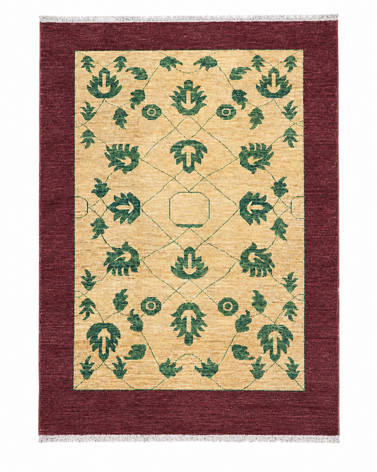 Tappeto 240x170 cm rosso bordeaux e beige con motivo botanico per soggiorno elegante.