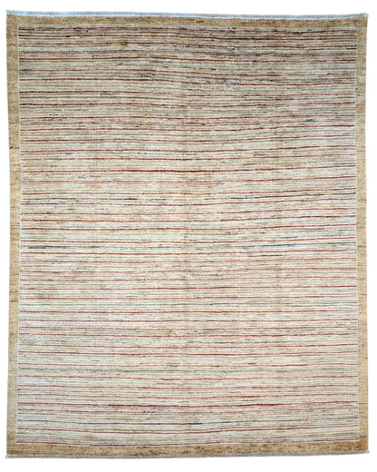 Tappeto moderno 240x204 cm Persia con fondo chiaro e linee sottili multicolore, annodato a mano in lana e cotone.