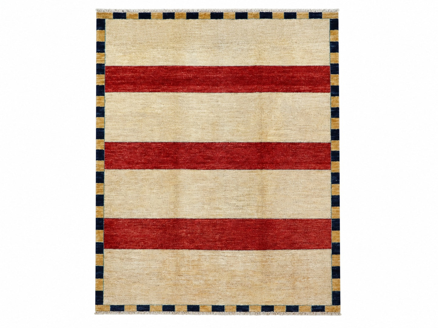 Tappeto Moderno 262x181 cm Beige Rosso e Blu a Righe