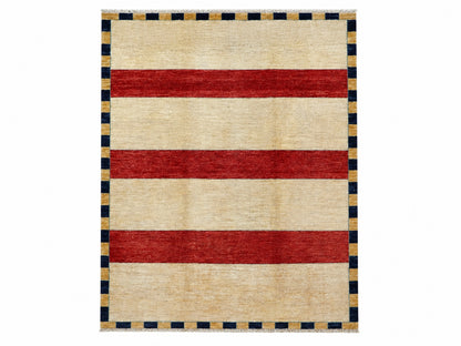 Tappeto Moderno 262x181 cm Beige Rosso e Blu a Righe