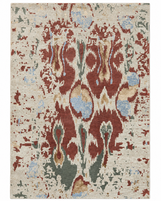 Tappeto 270x184 cm avorio e terracotta con motivo astratto per soggiorno elegante.