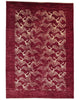 Tappeto moderno 290x206 cm Persia, fondo bordeaux con motivi di cavalli stilizzati in avorio, annodato a mano.