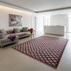 Tappeto moderno 295x199 cm Persia con motivi geometrici a rombi avorio su fondo bordeaux, annodato a mano in lana naturale.