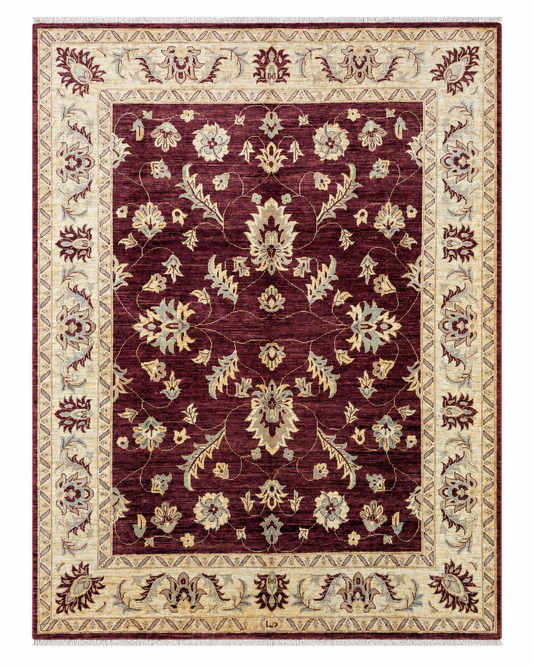 Tappeto Ziegler afgano, fondo rosso melograno con cornice beige 