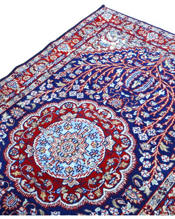 Tappeto Kerman fatto a mano 152x96 cm in lana e cotone, ideale per ingresso.
