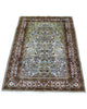 Tappeto indiano 150x96 cm annodato a mano, fondo avorio con motivi floreali dettagliati in marrone, oro e azzurro, design elegante tradizionale