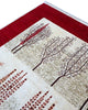 "Tappeto Moderno con alberi stilizzati e cornice rosso rubino, 295x196 cm, annodato a mano."
