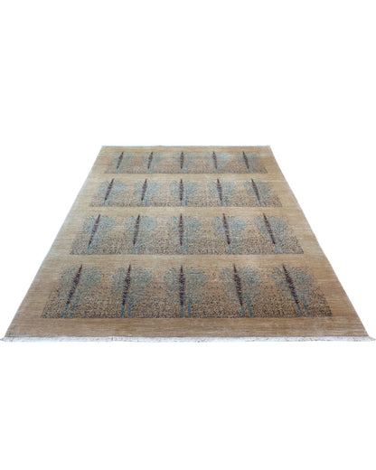 "Tappeto Moderno beige con alberi stilizzati in pattern ripetuto, 292x207 cm."