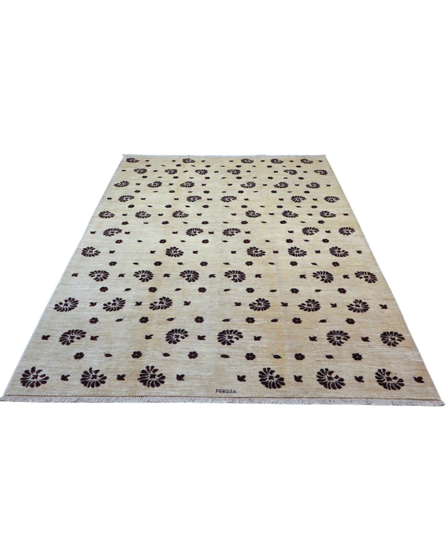 "Tappeto Moderno beige con piccoli motivi floreali marrone scuro, 286x195 cm."