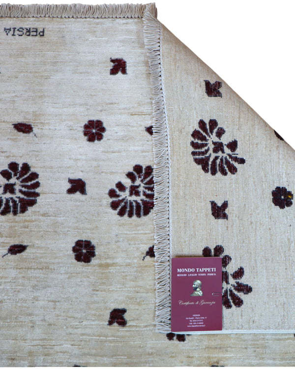 "Tappeto Moderno beige con piccoli motivi floreali marrone scuro, 286x195 cm."