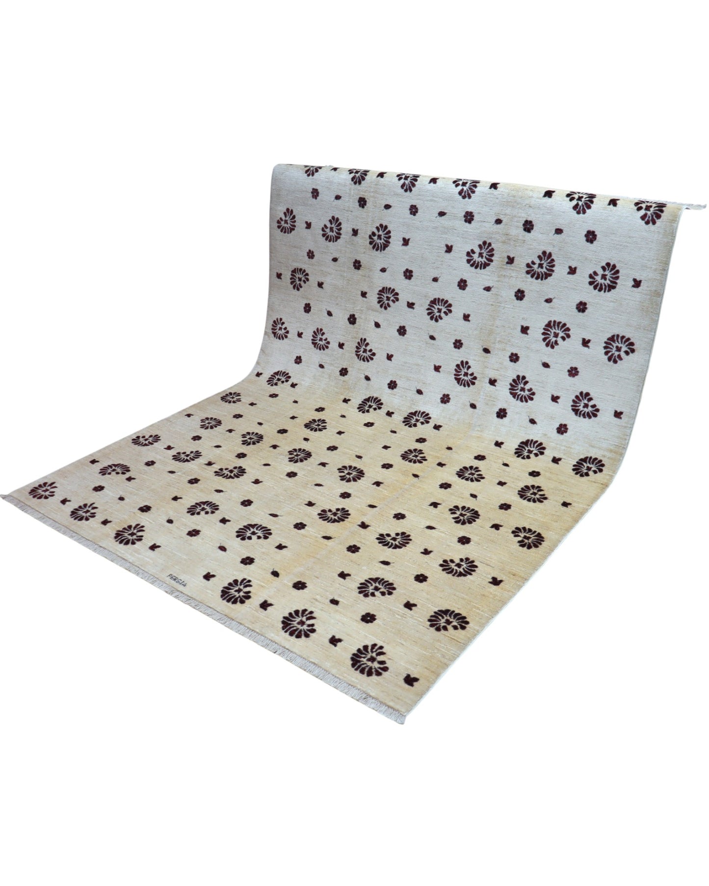 "Tappeto Moderno beige con piccoli motivi floreali marrone scuro, 286x195 cm."