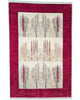 "Tappeto Moderno con alberi stilizzati e cornice rosso rubino, 295x196 cm, annodato a mano."