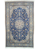 "Tappeto Nain persiano blu e avorio con medaglione centrale, 217x176 cm."