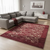 Tappeto moderno 290x206 cm Persia, fondo bordeaux con motivi di cavalli stilizzati in avorio, annodato a mano.