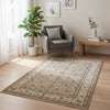 Tappeto Farahan beige con motivi floreali in mattone e grigio chiaro, annodato a mano in Afghanistan con lana e cotone tinti con colori vegetali naturali.