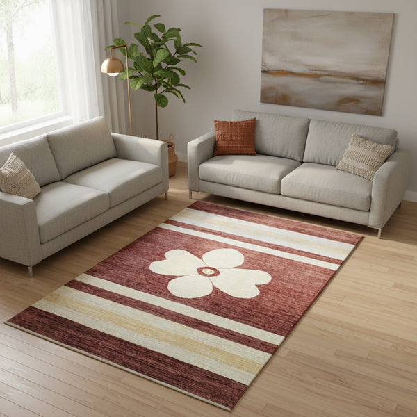 Tappeto Moderno persiano 300x200 cm con fondo bordeaux, fasce beige e fiore centrale avorio, tramato ed annodato a mano.