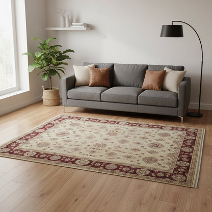 Tappeto Ziegler afgano 238x180 cm con motivo floreale e colori vegetali caldi, annodato a mano in lana e cotone.