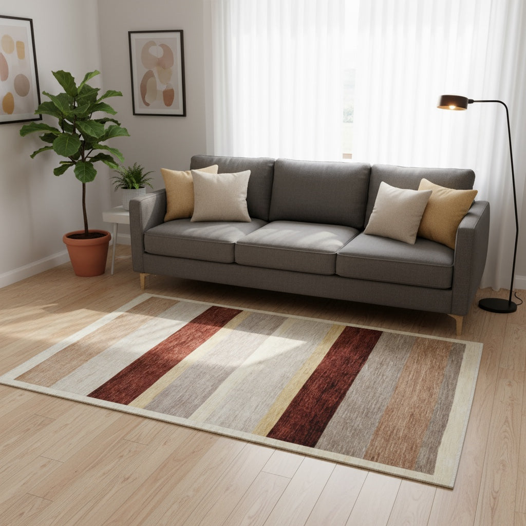 Tappeto moderno 295x195 cm Persia con righe orizzontali in lana naturale. Annodato a mano su telai tradizionali.