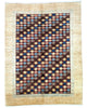 Tappeto moderno Gabbhe 197x149 cm, mosaico geometrico multicolore con rombi, cornice beige, artigianato persiano, certificato di autenticità incluso.