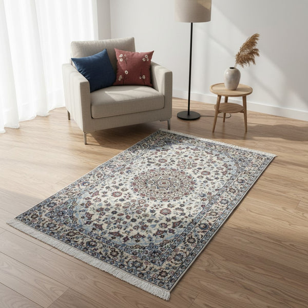 Tappeto Persiano Nain 150x101cm Bianco e Blu Floreale