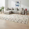 "Tappeto Moderno beige con piccoli motivi floreali marrone scuro, 286x195 cm."