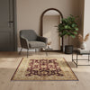 Tappeto Farahan rosso con cornice beige, annodato a mano in Afghanistan in lana e cotone con colori vegetali naturali e motivo floreale elegante.