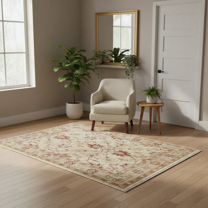 Tappeto Farahan beige annodato a mano in Afghanistan, in lana e cotone con colori vegetali naturali e motivo floreale delicato.