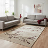 "Tappeto moderno beige con rami stilizzati e fiori rosso scuro, annodato a mano, 304x204 cm."