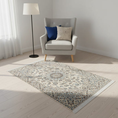 Tappeto Persiano habibian Nain 174x116cm Beige Blu Medaglione Floreale