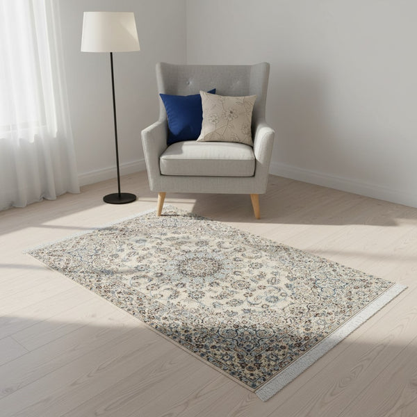 Tappeto Persiano habibian Nain 174x116cm Beige Blu Medaglione Floreale