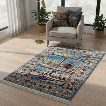Tappeto Persiano Isfahan 160x107 cm Blu Beige Medaglione