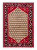 Tappeto 215x145 cm rosso beige e blu con motivo geometrico per soggiorno elegante.