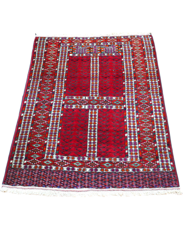 Tappeto tribale rosso 130x90 cm con disegni Bokhara in ingresso