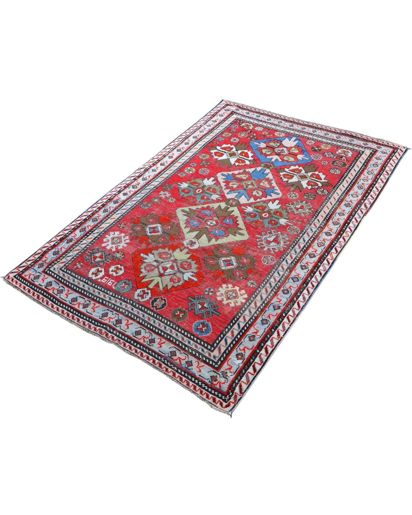 Tappeto grande 166x110 cm rosso stile caucasico per ambiente interno