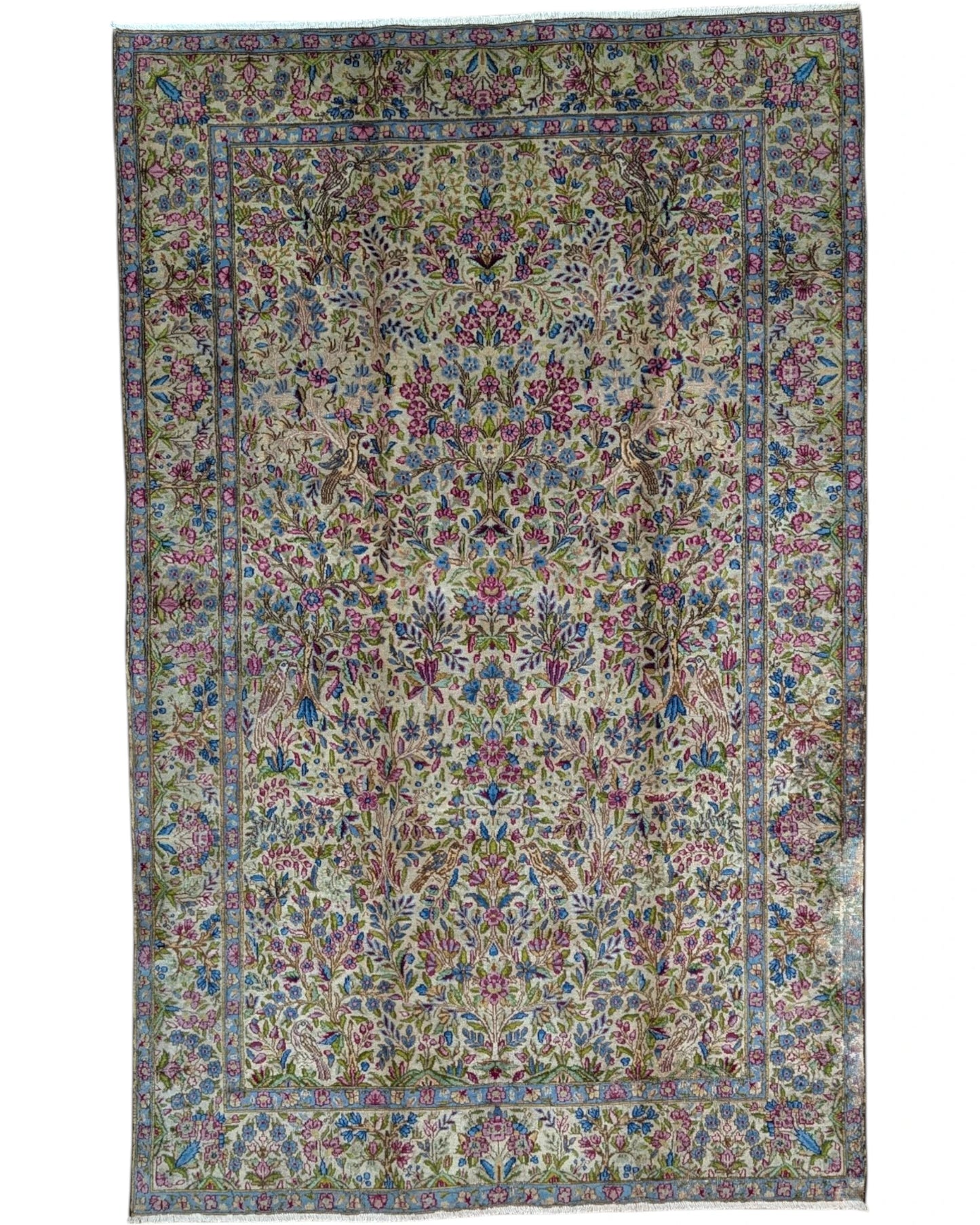 Tappeto persiano Kerman 230x143 cm floreale per soggiorno elegante