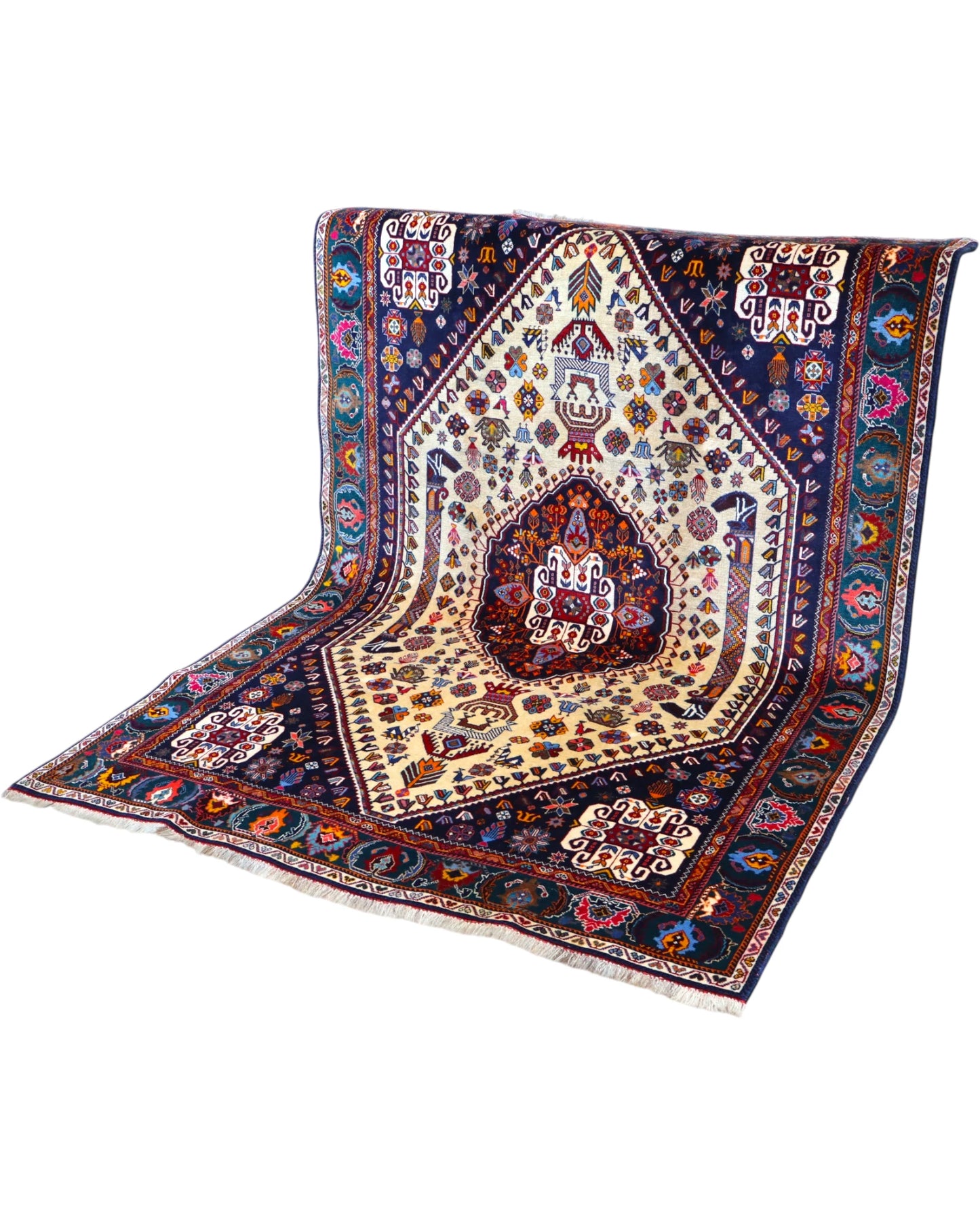 Tappeto 239x160 cm rosso blu e crema con motivo tribale per camera accogliente.