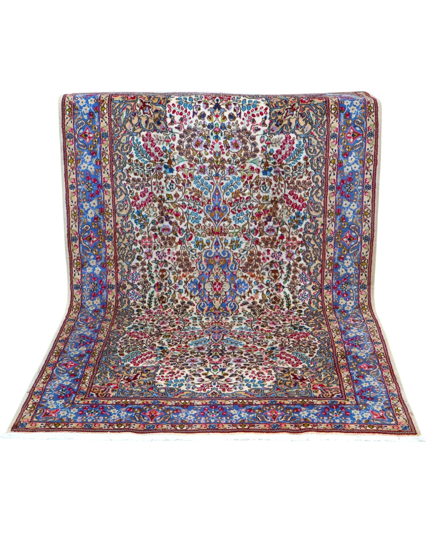 Tappeto 243x152 cm crema e azzurro per camera raffinata in stile Kerman.