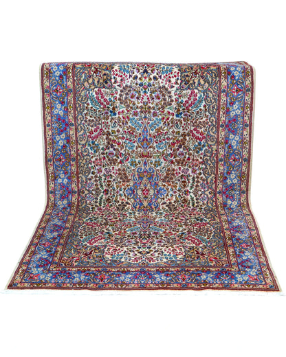 Tappeto 243x152 cm crema e azzurro per camera raffinata in stile Kerman.
