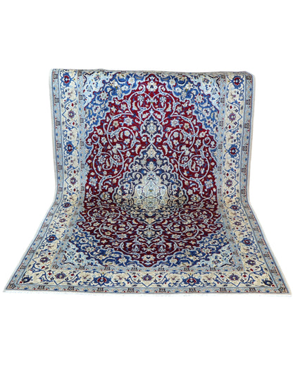 Tappeto 257x161 cm rosso bordeaux per ingresso raffinato in stile Nain classico.