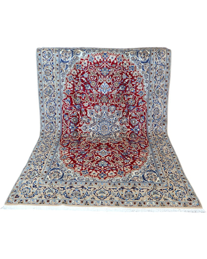 Tappeto 261x151 cm avorio e bordeaux per ingresso raffinato in stile Nain.