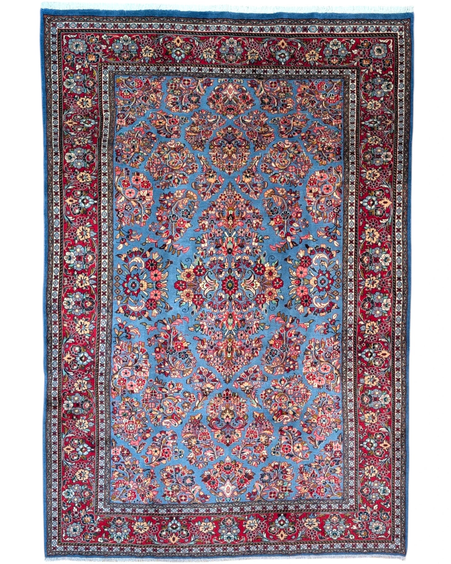 Tappeto persiano Sarak 245x163 cm azzurro floreale per soggiorno elegante