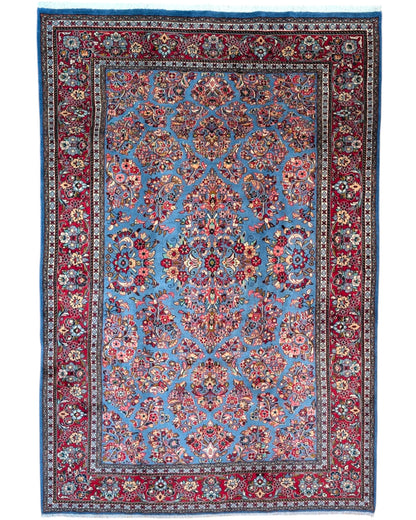 Tappeto persiano Sarak 245x163 cm azzurro floreale per soggiorno elegante