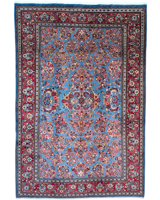 Tappeto persiano Sarak 245x163 cm azzurro floreale per soggiorno elegante