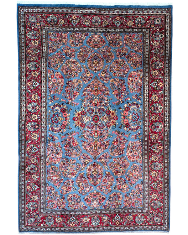 Tappeto persiano Sarak 245x163 cm azzurro floreale per soggiorno elegante