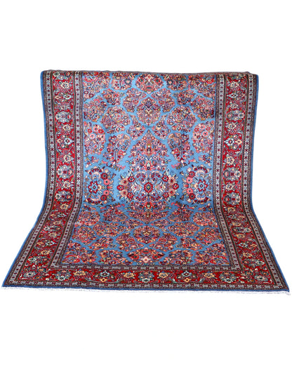 Tappeto Sarak rosso e blu 245x163 cm per sala da pranzo raffinata