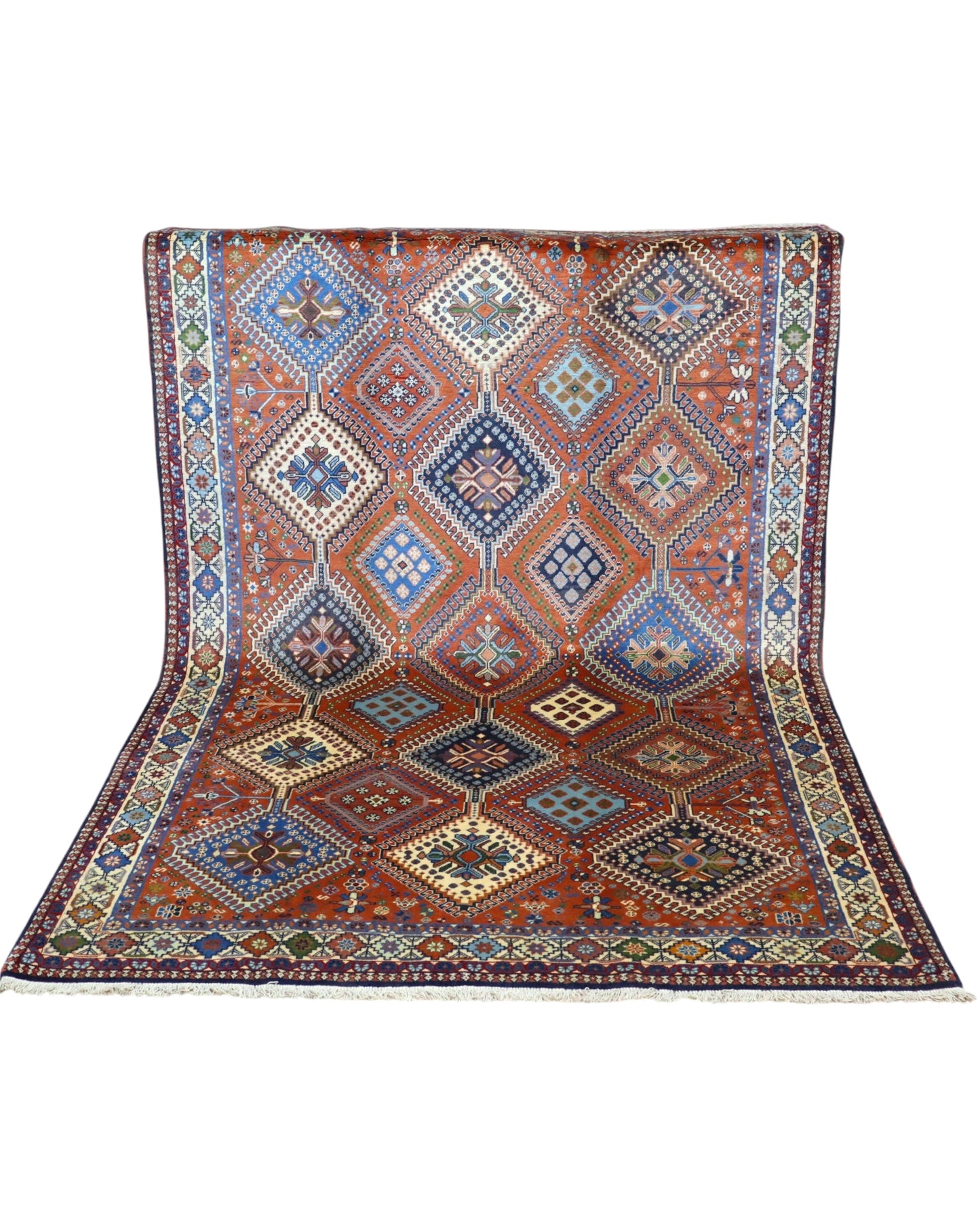 Tappeto Yalame terracotta e blu 237x153 cm per salotto raffinato