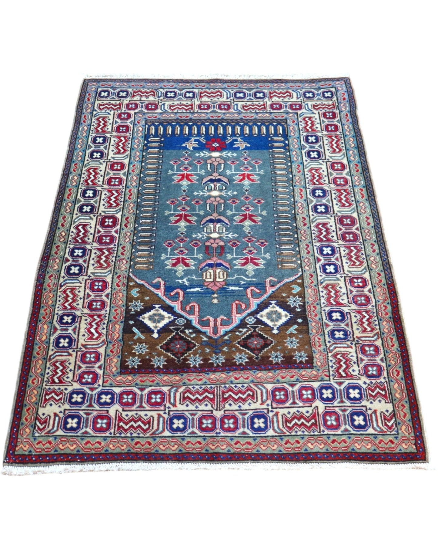 Tappeto orientale blu 133x89 cm con disegni floreali in ingresso