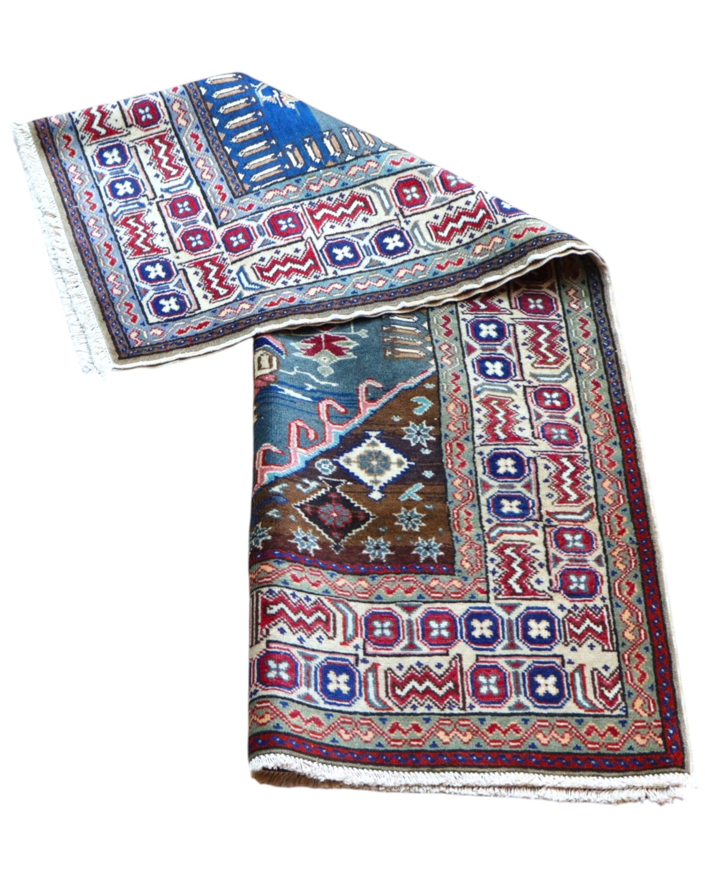 Tappeto blu con dettagli rossi 133x89 cm per ingresso elegante