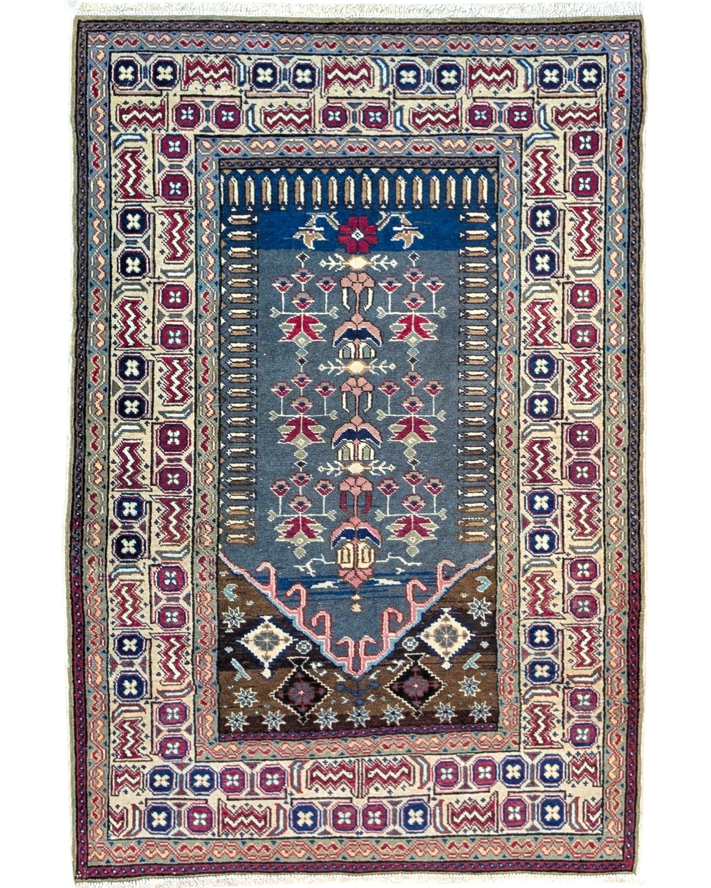 Tappeto turco 133x89 cm blu con motivi geometrici in corridoio elegante