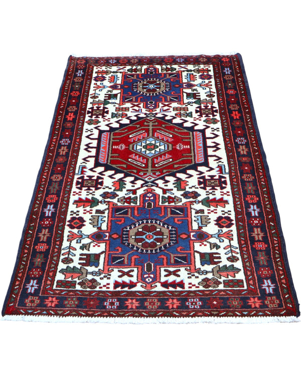 tappeto gharje caucasico 165x99 cm fatto a mano con motivi geometrici rosso e blu